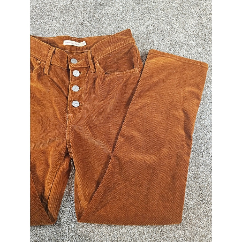 Levis 724 High Rise Straight Corduroy Pants Rust Orange Button Fly 27 79066-0003 - Picture 4 of 15